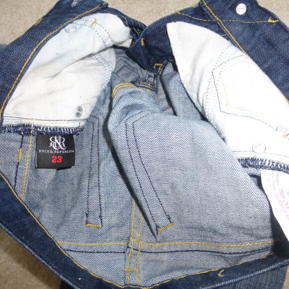 ROCK & REPUBLIC Roth medium wash flare jeans w/ purple pink sparkly rhinestones - Picture 6 of 9